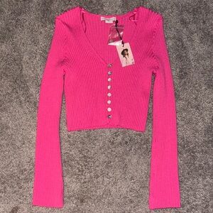 Pink Ribbed Button-Up Crop Top